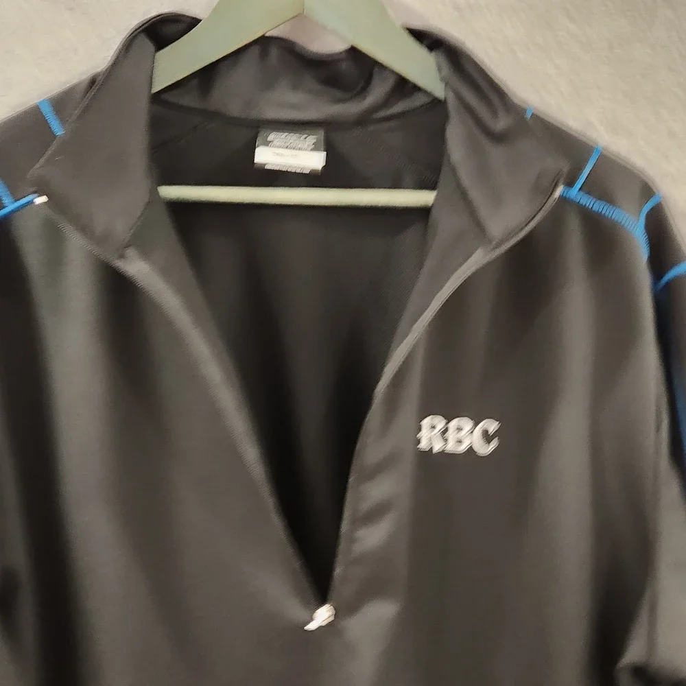 Nike Golf Mens XL Dri-FIT 1/4 Zip Pullover Black Blue RBC Logo Stretch‎